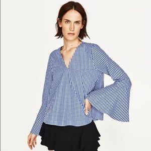 Zara Gingham Bell Sleeve Top